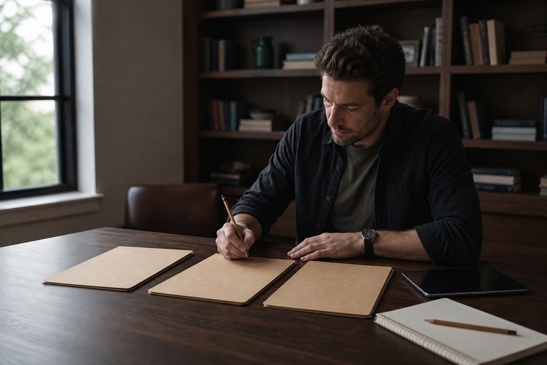 Vacation-rental operator thoughtfully evaluating several workflow options