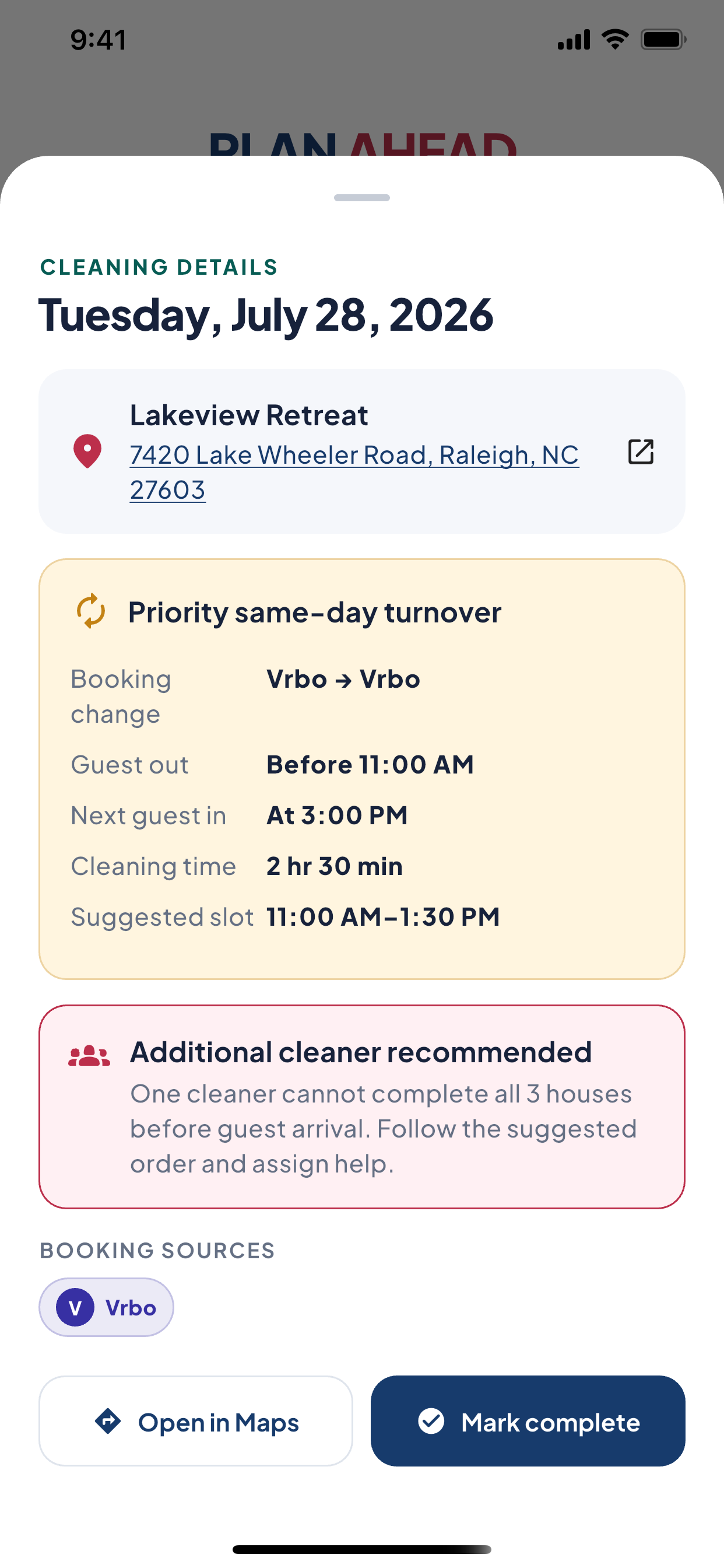 Cleaning job details in the PlanAhead app